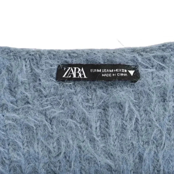 Zara Soft Fuzzy Cropped Cardigan Open front Long Sleeve  Blue Size Medium - Picture 5 of 10